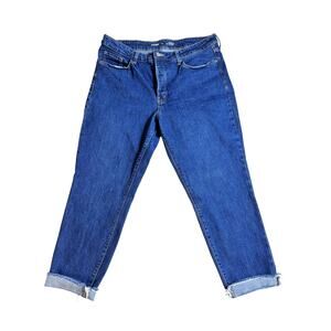 Old Navy Womens Blue Denim Extra Stretch High Rise O.G Straight Crop Jeans 14